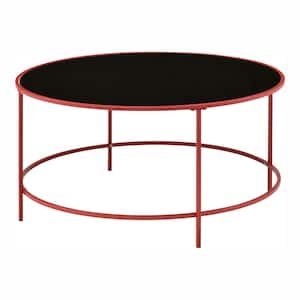Skyes 36 in. Red Coating Round Glass Top Coffee Table