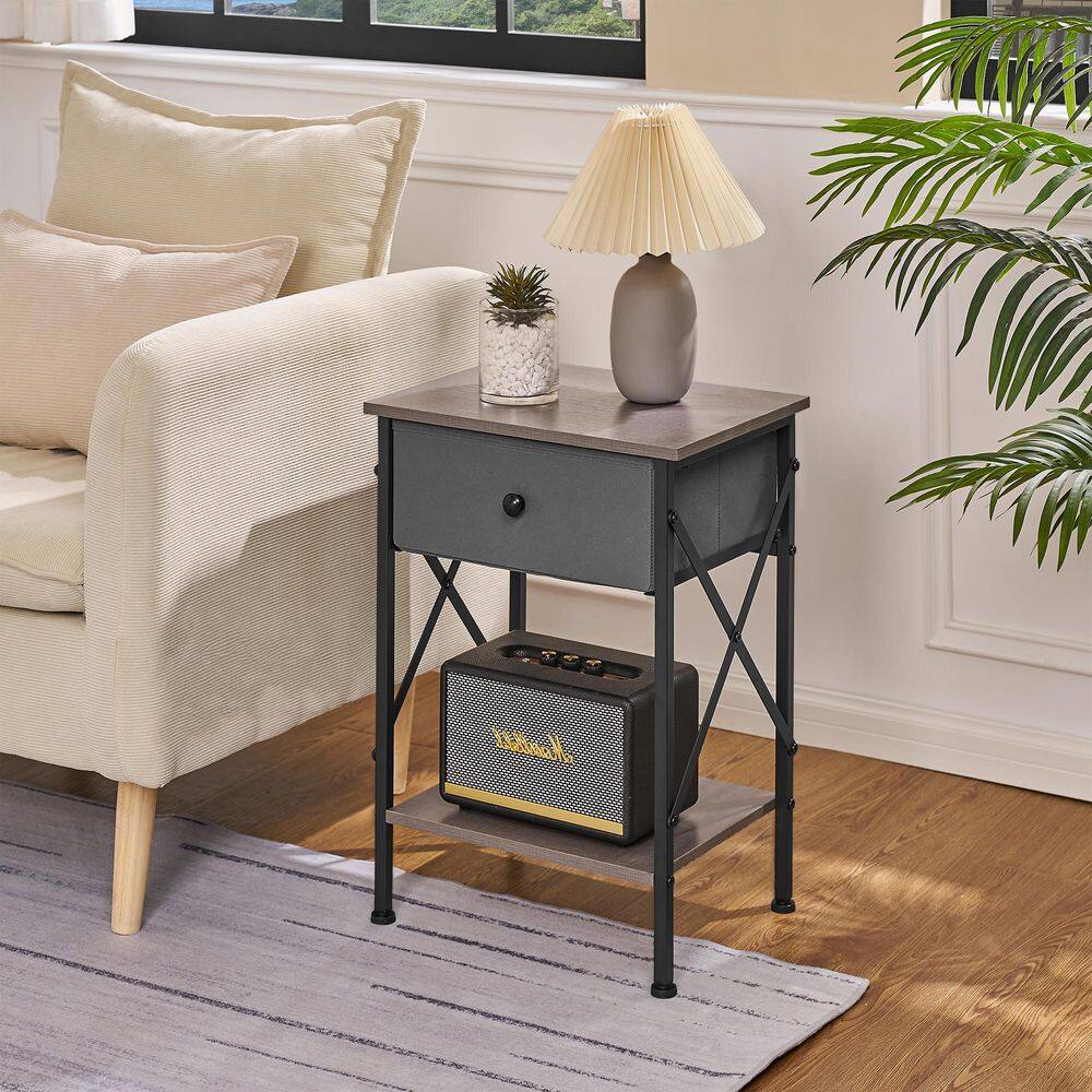 Rustic Nightstand with Drawer, Compact Bedside Table with Storage Shelf for Bedroom, Industrial End Table Gray Style 2