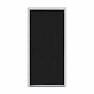 34 in. x 80 in. 6-Panel Black Painted Steel Prehung Right-Hand Inswing Front Door w/Brickmould