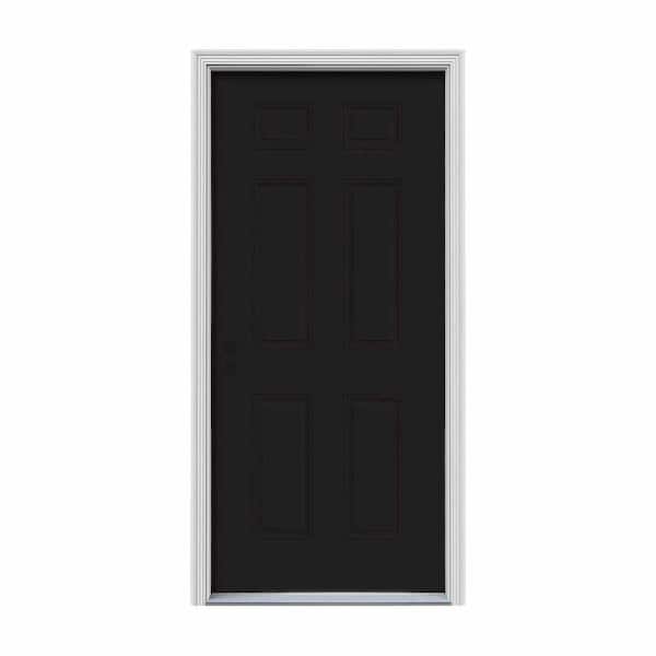 JELD-WEN 34 in. x 80 in. 6-Panel Black Painted Steel Prehung Right-Hand Inswing Front Door w/Brickmould