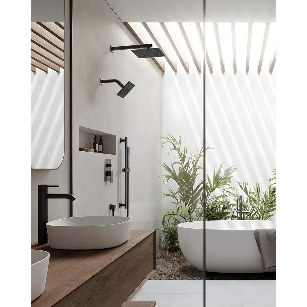 Matte Black Dual Rainfall Shower System with Handheld Spray