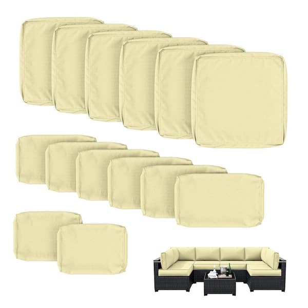 WNP 14-Piece Patio Cushion Covers Replacement w/ Zipper for Sectional Sofa Set, Slipcovers for Outdoor Cushions Light Yellow