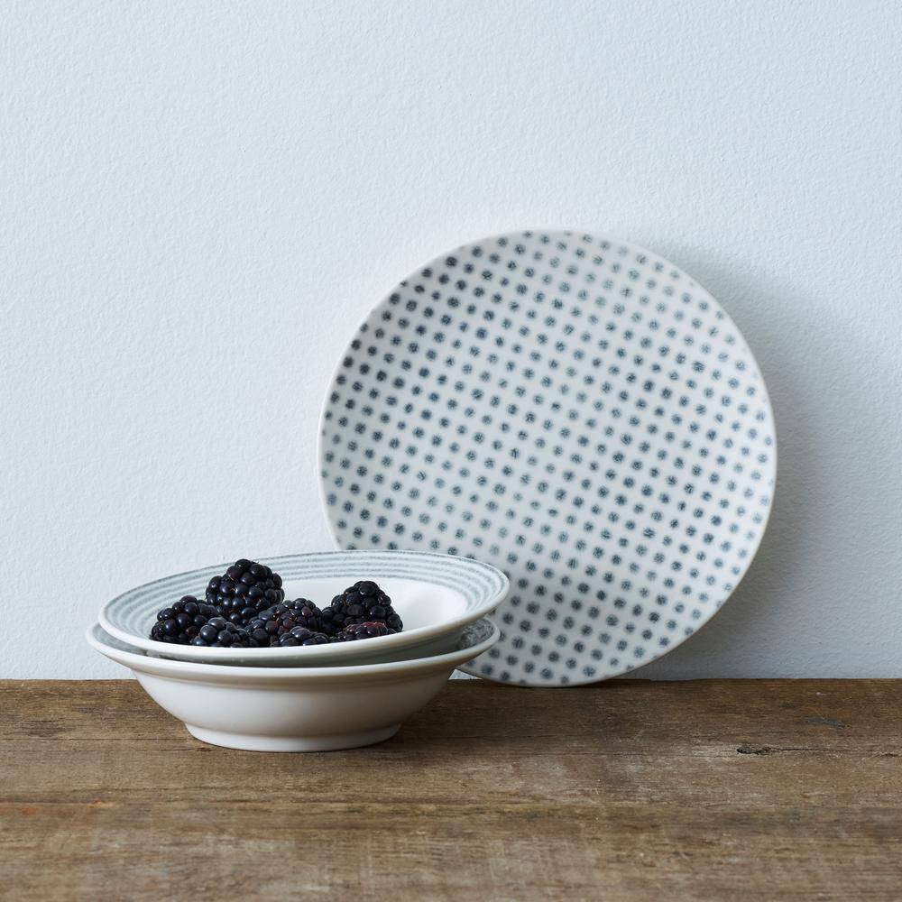 Gray and White Ceramic Patterned Dessert Bowls, Set of Four