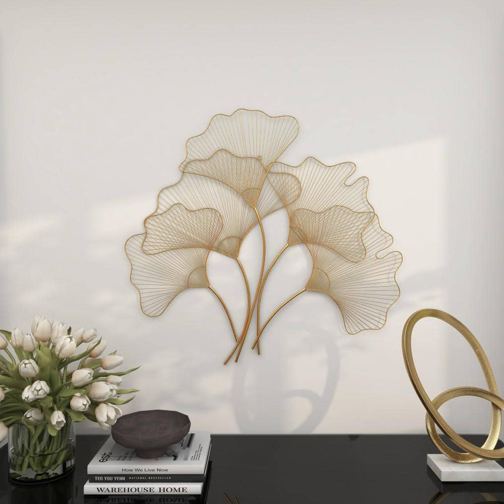 Elegant Gold Gingko Leaf Cluster Wall Sculpture, 38" x 34"