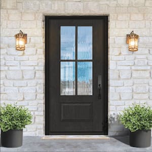 Regency 36 in. x 80 in. 3/4 Lite 4 SDL Oasis Decorative Glass LHIS Prefinished Onyx Fiberglass Prehung Front Door