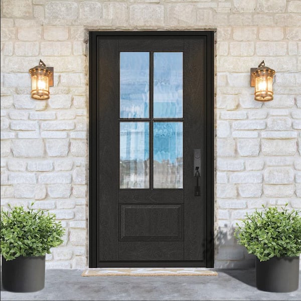 Regency 36 in. x 80 in. 3/4 Lite 4 SDL Oasis Decorative Glass LHIS Prefinished Onyx Fiberglass Prehung Front Door