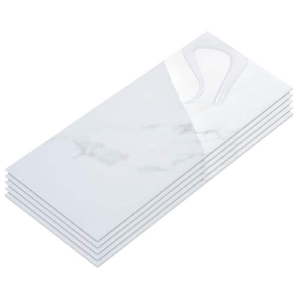 Subway Carrara White 12 in. x 24 in. Glossy Vinyl Peel and Stick Backsplash Acrylic Wall Tile (10-Pack)
