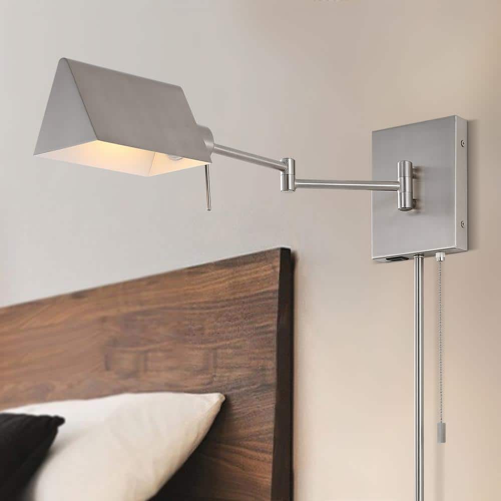 Nickel 22" Dimmable Swing Arm Wall Sconce with USB Port
