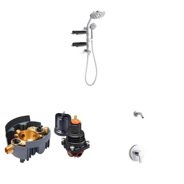 HydroRail 3-Spray Shower Column Kit with Hand Shower, Rite-Temp Valve Body, and Elate Shower Trim Kit, Polished Chrome