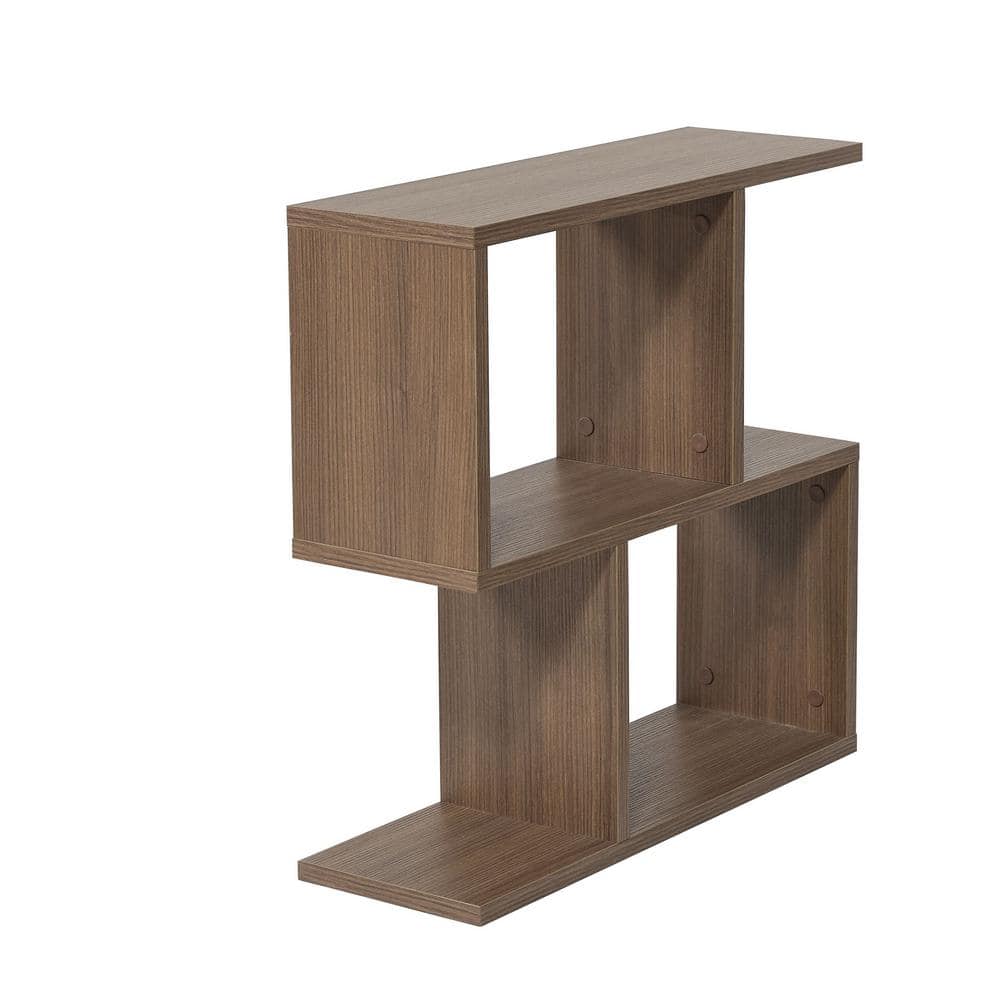 Tidoin 23 in. W x 23 in. H Walnut Wood 2-Shelf Standard Bookcase 