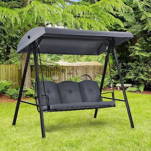 Outdoor 3-Seat Porch Swing with Adjust Canopy and Cushions Gray
