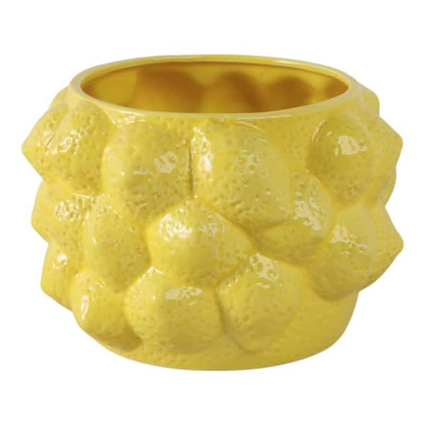 Yellow Ceramic Round Lemons Flower Decorative Planter (8 in. W x 6 in. H)