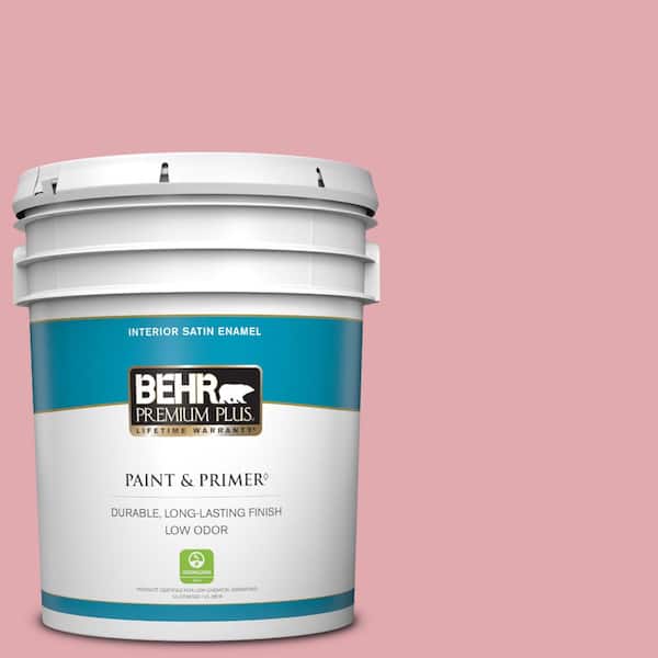 BEHR PREMIUM PLUS 5 gal. #130C-3 Raspberry Lemonade Satin Enamel Low Odor Interior Paint & Primer
