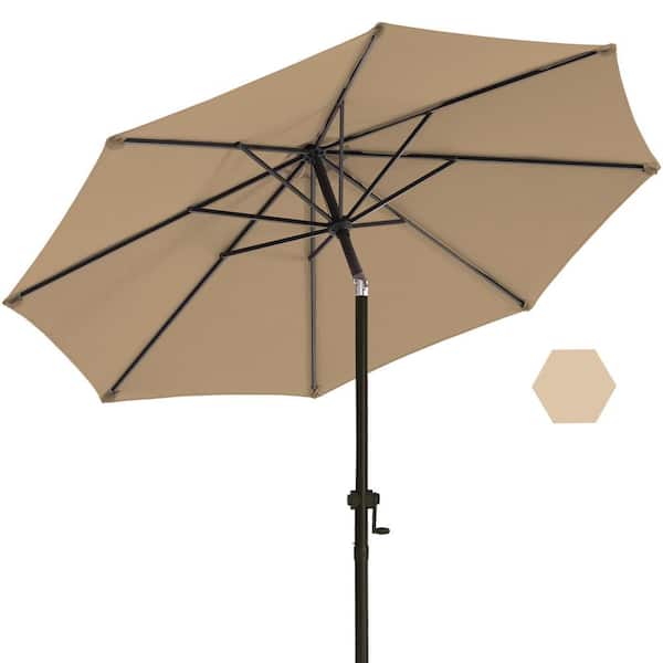 10 ft. Market Patio Umbrella with Push Button Tilt and Crank in Tan