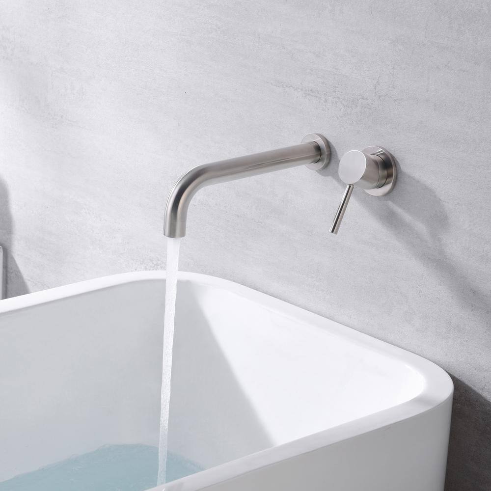 Brushed Nickel Single Handle Wall Mount Tub Filler Faucet