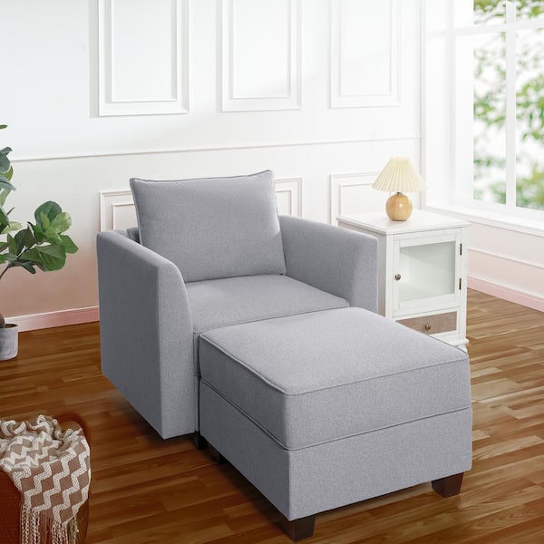 HOMESTOCK in Modern Straight Arm Accent Chair with Ottoman