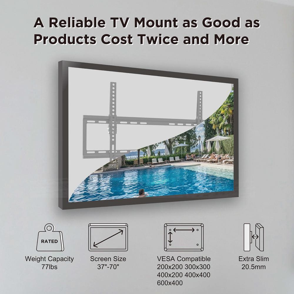 Low-Profile Black Steel Tilting TV Wall Mount for 37"-70" Flat Panels