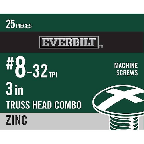 Everbilt #8-32 x 3 in. Zinc-Plated Truss-Head Combo Drive Machine Screws (25-Pack)