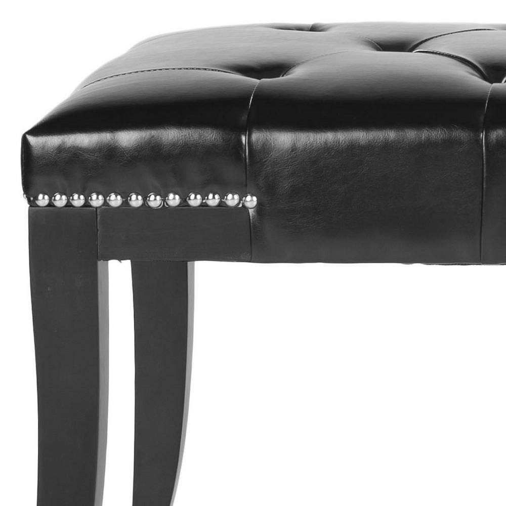 Transitional Black Tufted Bench with Silver Nailhead Trim