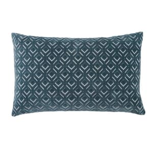 Edie@Home Indoor and Outdoor Light Blue Raffia Geometric Embroidery Lumbar 13 in. x 21 in. Decorative-Pillow