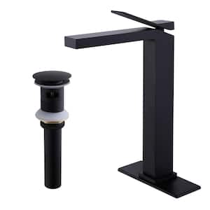 Single Handle Bathroom Vessel Sink Faucet with Drain Assembly Single Hole Brass High Tall Bathroom Faucet in Matte Black