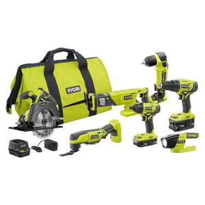 ONE+ 18V Cordless 6-Tool Combo Kit with (2) Batteries, Charger, Bag with 3/8 in. Right Angle Drill