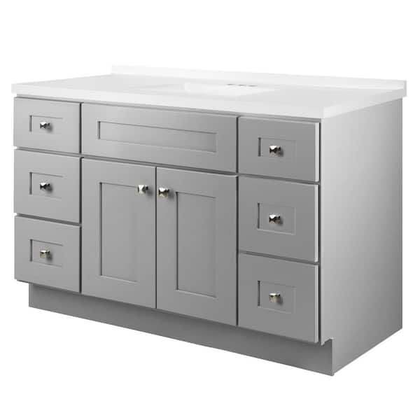 Brookings 49 in. W 1 Sink Bath Vanity in Gray with Modern White Cultured Marble Top Assembled