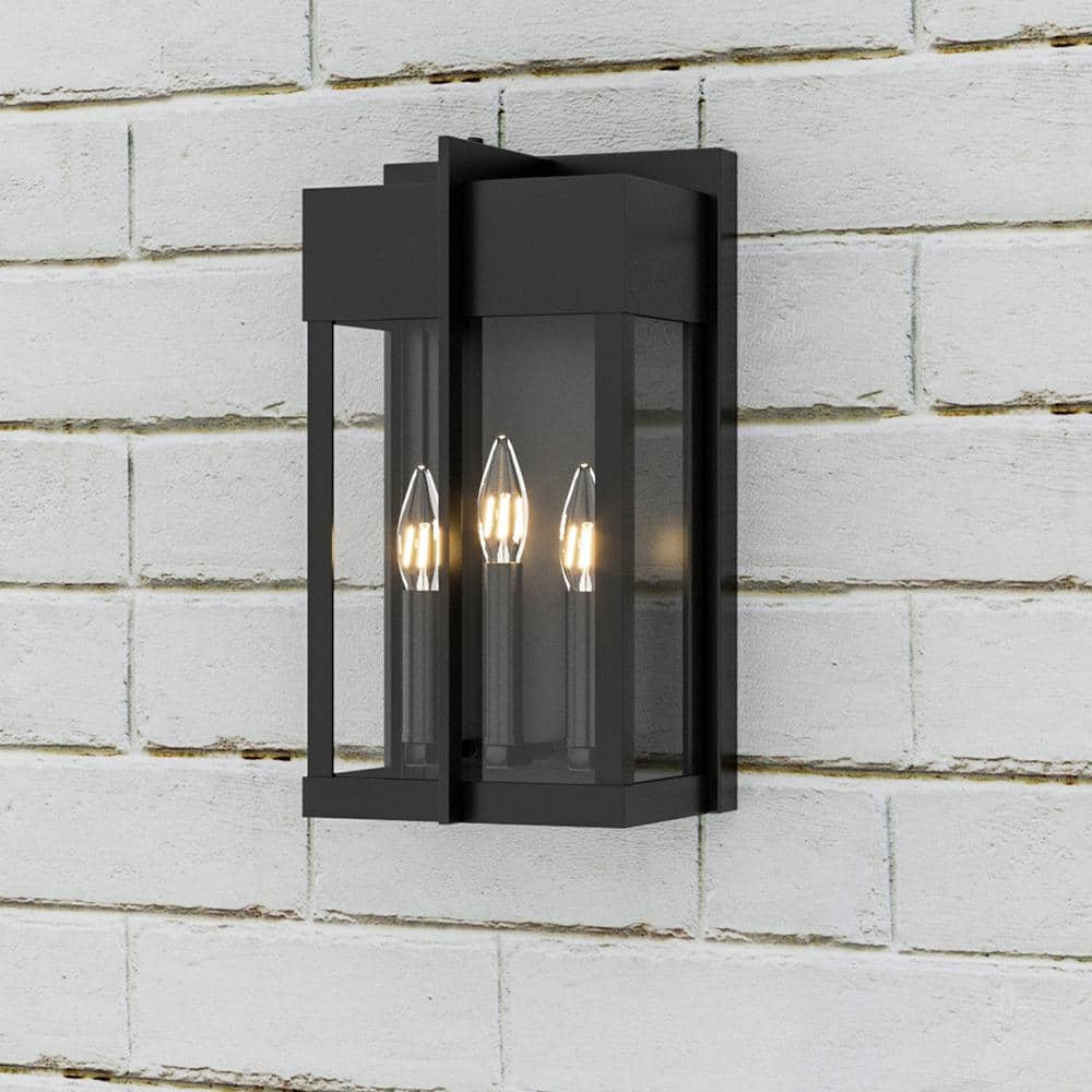 Maxax Montpelier Black 3-Light Outdoor Hardwired Water Glass Wall ...