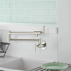 Double Handles Wall Mounted Pot Filler in Brushed Nickel