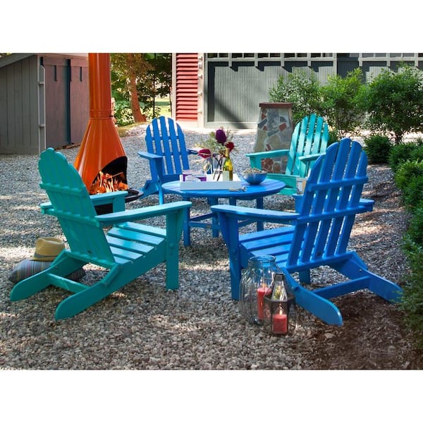 POLYWOOD Classic Blue/Aruba 5-Piece Folding Adirondack Patio Conversation Group Set