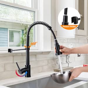1-Handle Pull Down Sprayer Kitchen Faucet Spring Stainless Steel Kitchen Sink Faucet in Matte Black