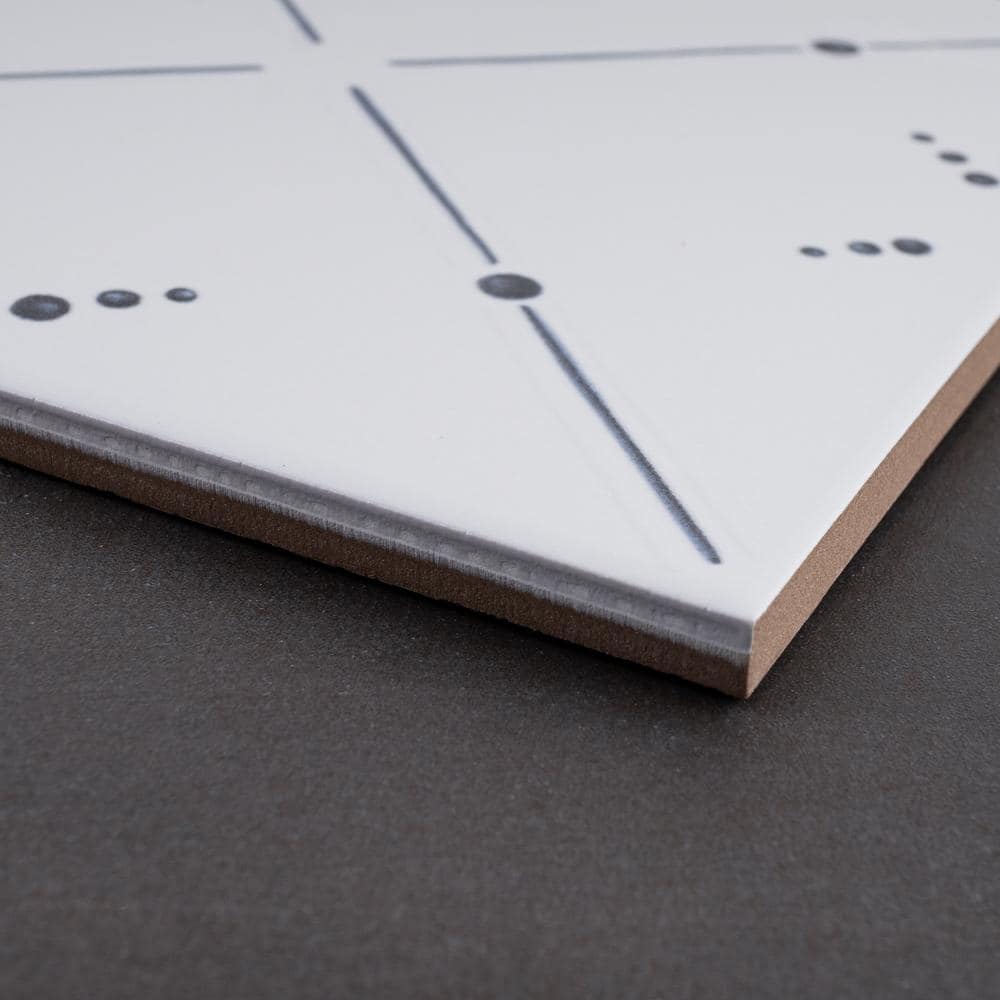 Kenzo 8" x 8" White and Black Porcelain Patterned Tile