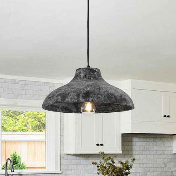 HUOKU PCover 1-Light 15 in.W Black Distressed Gray Pendant Light Industrial Barn Hanging Light for Kitchen Island