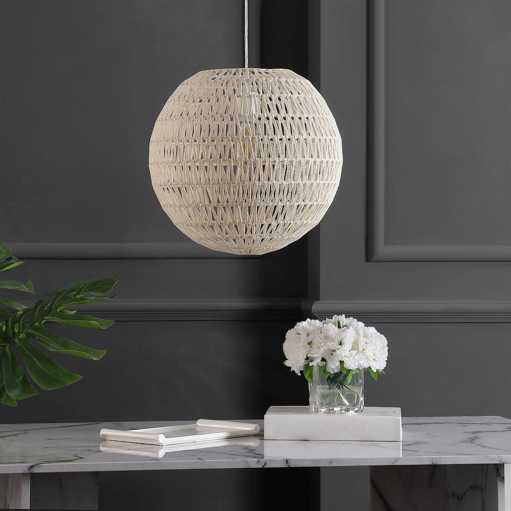 Luna 15.75" Cream Woven Rattan Globe Pendant Light