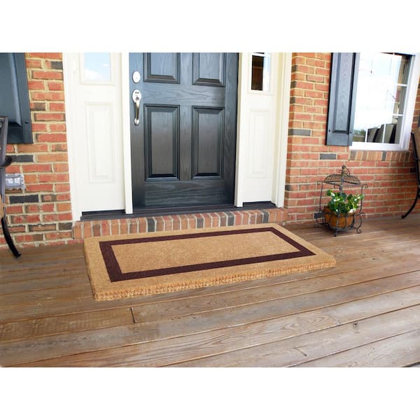 Heavy Duty Brown 24 in. x 57 in. Coir Plain Single Picture Frame Indoor Outdoor Door Mat