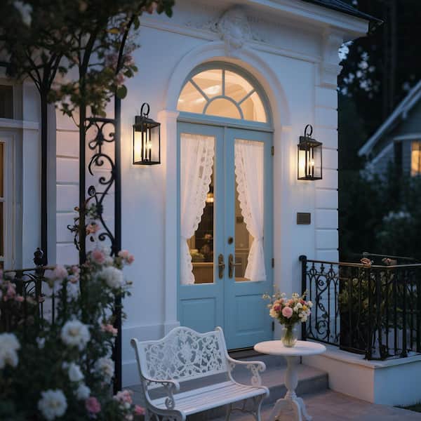 23.9 in. 3-Light Black Large Outdoor Wall Lantern Sconce Light