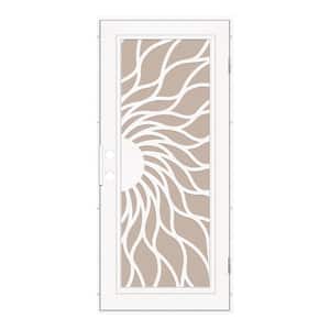 Sunfire 30 in. x 80 in. Left Hand/Outswing White Aluminum Security Door with Desert Sand Perforated Metal Screen