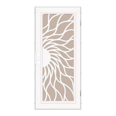 Sunfire 30 in. x 80 in. Left Hand/Outswing White Aluminum Security Door with Desert Sand Perforated Metal Screen