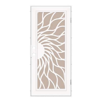 Sunfire 32 in. x 80 in. Left Hand/Outswing White Aluminum Security Door with Desert Sand Perforated Metal Screen