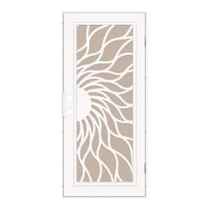 Sunfire 36 in. x 80 in. Left-Hand/Outswing White Aluminum Security Door with Desert Sand Perforated Metal Screen