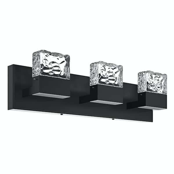 aiwen 19.7 in. 3-Light Modern Black Bathroom Vanity Light Fixture Over Mirror with Glass Shade