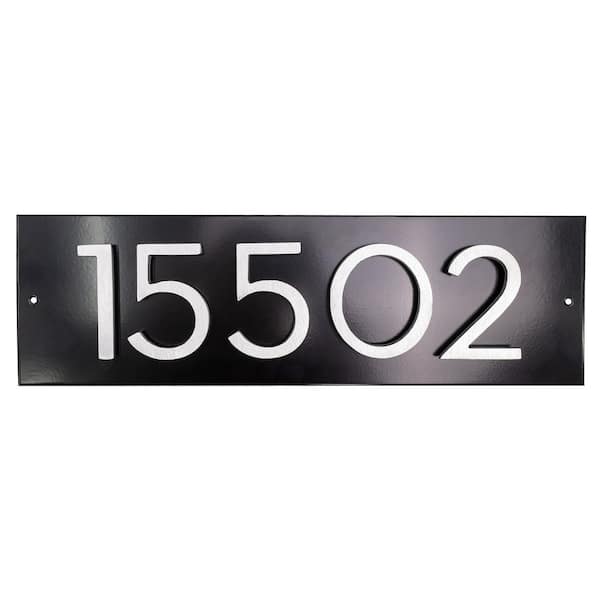 Horizontal Floating Modern Address Plaque (4 in. Numbers-5 Characters)-Black/Brushed Aluminum