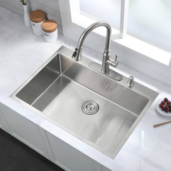 30 x 22 Multifunctional Drop-In Kitchen Stainless Steel Sink with Drain Board