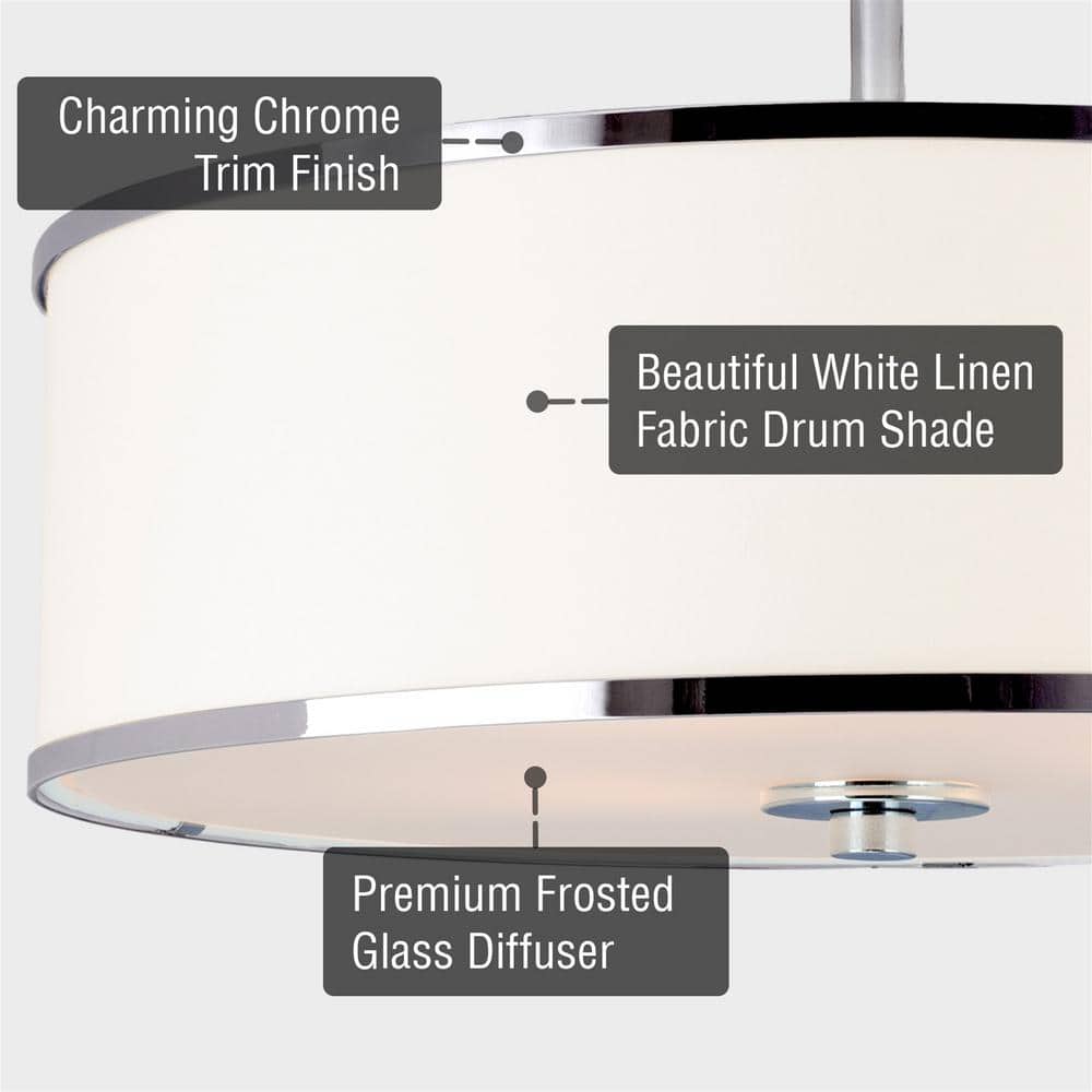 Chloe 15" Chrome Finish Modern Ceiling Light with White Drum Shade