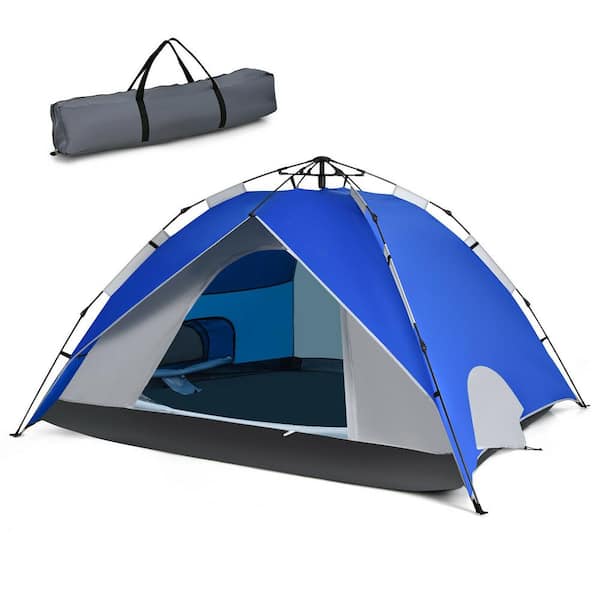 ANGELES HOME 4-Person Fabric 2-in-1 Instant Pop-up Waterproof Camping Tent in Blue