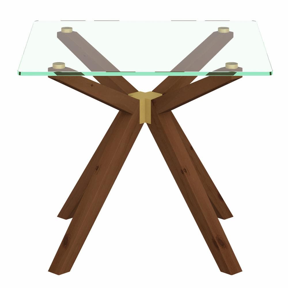 Marta 24in Mid Century Style Glass Top End Table, Walnut - thumbnail 5