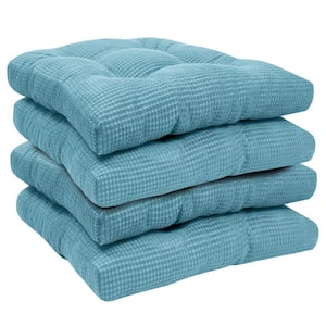 Fluffy Tufted Memory Foam Square 16 in. x 16 in. Non-Slip Indoor/Outdoor Chair Cushion with Ties, Teal (4-Pack)