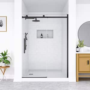 60 in. W x 74 in. H Single Sliding Frameless Shower Door in Matte Black with Soft Close System and Clear Tempered Glass