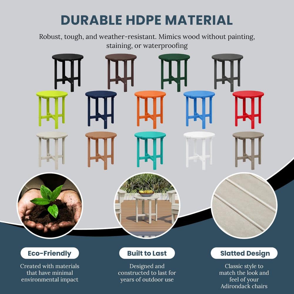 Beige 18" Round Polywood Outdoor Side Table