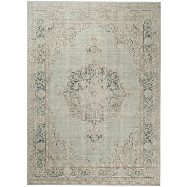 Amer Rugs Century 4 x 6 Sea Mist Medallion Pattern Area Rug for High Traffic Living Room Dining Room Bedroom